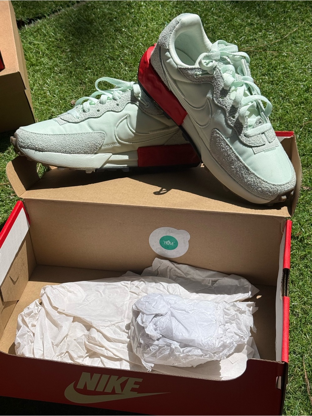 Nike Mint Green Sneakers with Red Heel Accent